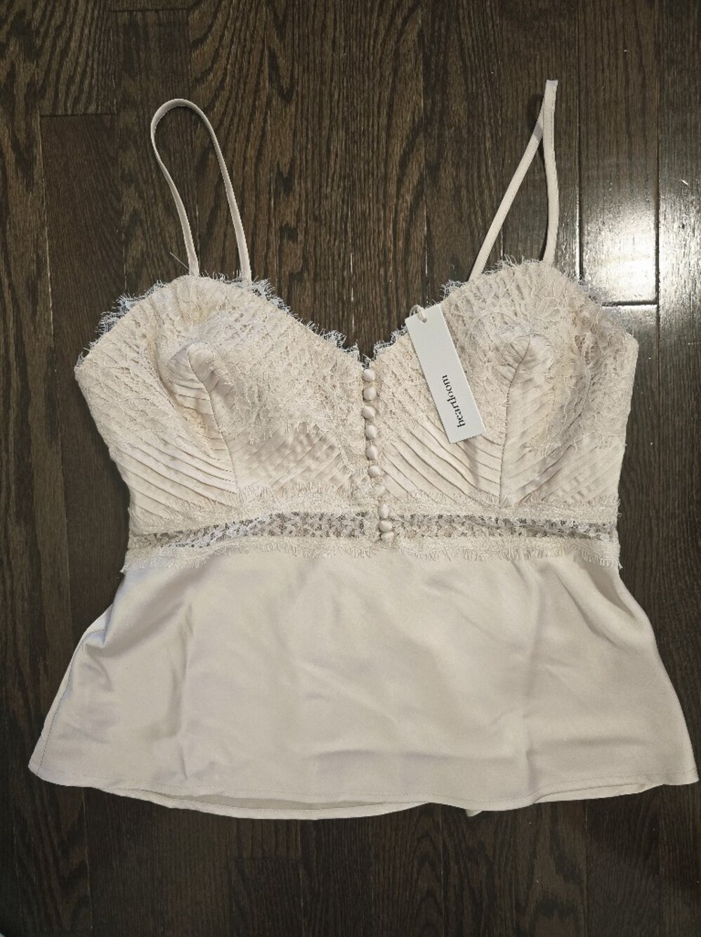Heartloom Corset Ivory Lace Pleated Peplum Camisole Beige Nude Size M